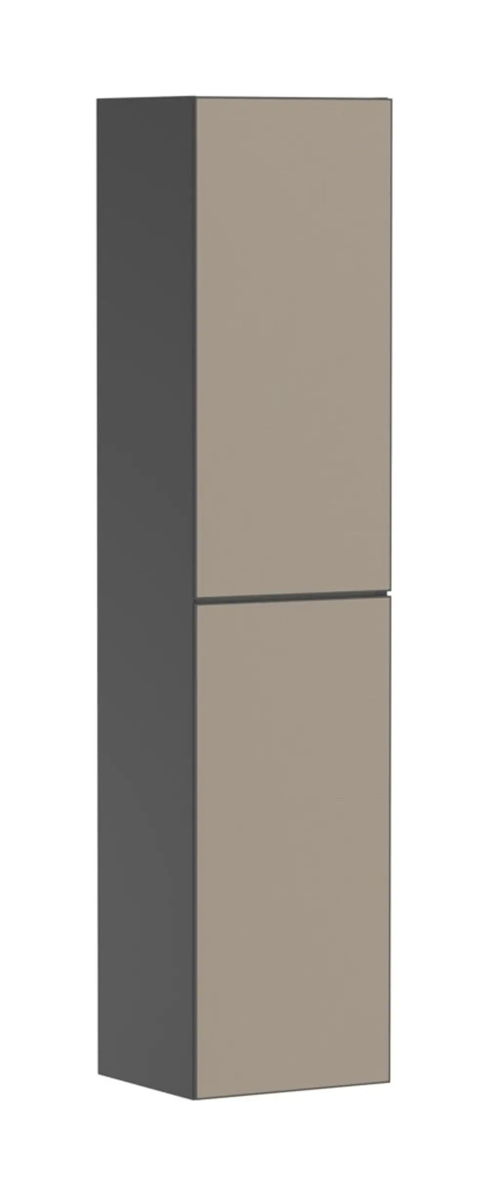 Vertikaler Hochschrank in Schiefergrau mit zwei Türen, Türanschlag links, von Hansgrohe. Eignet sich für Badezimmer und bietet Stauraum.